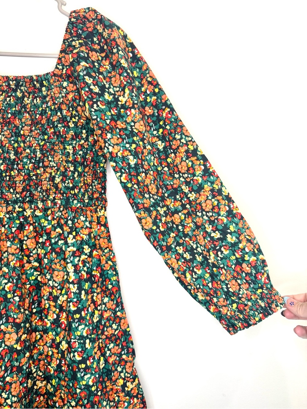 J. Crew GIRLS Green Floral Smocked Casual Dress - Picture 3 of 6